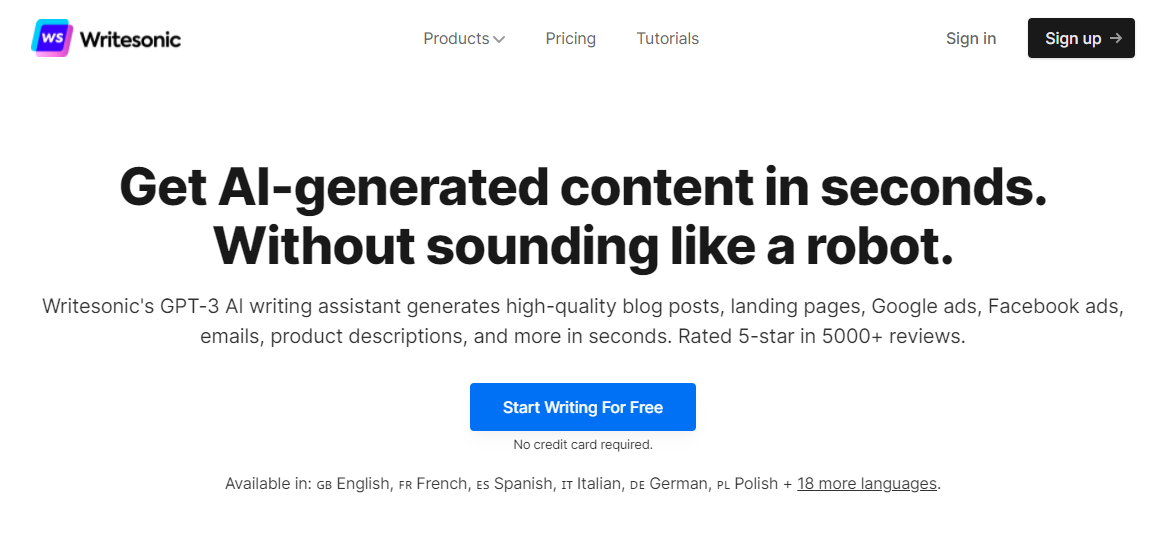WriteSonic artificial Intelligence technology to create engaging content used as product descriptions